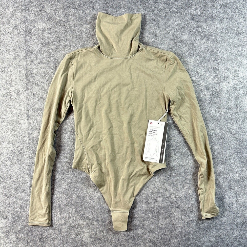 Lululemon Ultra Soft Nulu Turtleneck Bodysuit RVSN River Stone Grey Tan Size S